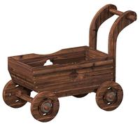 Jardinière surélevée en bois, bac à fleurs en forme de chariot, serre de jardin à 4 roues avec poignée, 68 x 38 x 52 cm,