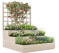 Jardinière surélevée en bois - Bac à plantes à 3 niveaux avec treillis - Fond ouvert - Pour plantes grimpantes, légumes et herbes aromatiques - Extérieur