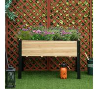 Jardinière surélevée en bois et métal, bac à plantes pour herbes aromatiques avec géotextile, bois massif et acier, bois naturel + noir | 120 x 60 x 74 cm | Hauteur de la structure : 74 cm
