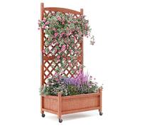 Jardinière surélevée en bois - Jardinière surélevée avec treillis - Jardinière verticale à roulettes - Avec trous de drainage - 60 x 60 x 30 cm