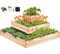 Jardinière surélevée en bois - Réglable - Kit complet avec système de drainage pour fleurs, légumes et herbes aromatiques - Couche de mousse de rempotage incluse