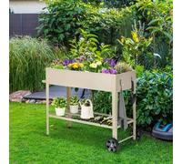 Jardinière surélevée en métal avec roulettes et espace de rangement, blanche