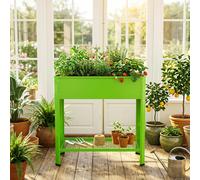 Jardinière surélevée en métal CEEDIR 80 x 35 x 80 cm, bac à plantes en acier galvanisé, pour herbes aromatiques et légumes, avec tablette et crochets, résistante aux intempéries, pour balcon, terrasse