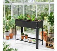 Jardinière surélevée en métal CEEDIR 80 x 35 x 80 cm, bac à plantes en acier galvanisé, pour herbes aromatiques et légumes, avec tablette et crochets, résistante aux intempéries, pour balcon, terrasse