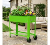 Jardinière surélevée en métal CEEDIR 80 x 35 x 80 cm, couleur verte, avec roulettes ; bac à plantes en acier galvanisé, pour herbes aromatiques et légumes, avec tablette et crochets, résistante aux in
