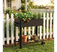 Jardinière surélevée en métal CEEDIR 80 x 35 x 80 cm, noire, avec roulettes ; bac à plantes en acier galvanisé, pour herbes aromatiques et légumes, avec tablette et crochets, résistante aux intempérie