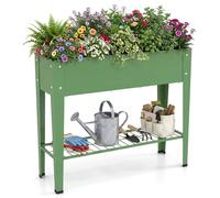 Jardinière surélevée en métal COSTWAY 95 x 31 x 79,5 cm, supportant jusqu'à 80 kg, avec tablette et trous de drainage, pour plantes, herbes aromatiques ou légumes, couleur verte