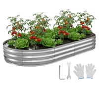 Jardinière surélevée en métal - Jardinière ovale 240 x 120 x 30 cm - Sans fond - Pour légumes, herbes aromatiques et fleurs - Pour l'extérieur - Gants inclus - Argent