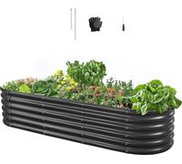 Jardinière surélevée en métal - Jardinière & potager - 200 x 60 x 42 cm - Ovale - Fond ouvert - Bords arrondis - Résistante aux intempéries - Pour herbes aromatiques, fleurs et plantes succulentes