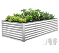 Jardinière surélevée en métal - Jardinière rectangulaire - Dimensions 240 x 120 x 62 cm - Sans fond - Pour l'extérieur - Pour légumes et fleurs - Avec gants - Argent