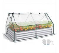Jardinière surélevée en métal - Jardinière rectangulaire pour fleurs et légumes 180 x 90 x 30 cm - Avec couverture de serre - Kit de jardinières avec gants - Pour fleurs et légumes - Pour l'extérieur