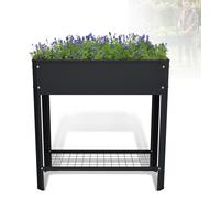 Jardinière surélevée en métal LZQ 80 x 35 x 80 cm, jardinière surélevée en acier galvanisé pour herbes aromatiques et légumes, avec tablette et crochets, résistante aux intempéries, pour balcon, terra