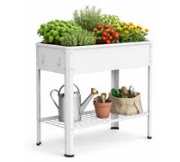 Jardinière surélevée en métal VCM avec tablette, 80 x 35 x 80 cm, bac à fleurs sur pied pour balcon, terrasse ou jardin, jardinière sur pieds, Balora XL