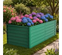Jardinière surélevée en métal XXL, 190 x 90 x 64 cm, jardinière résistante aux intempéries pour légumes et fleurs, avec fond ouvert, verte, robuste