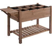 Jardinière surélevée Fortuna Lai 123 x 54 x 74 cm avec 8 grilles et tablette pliable en bois massif brun pour le jardin et la terrasse