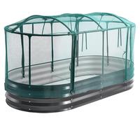 Jardinière surélevée galvanisée, 1800 x 900 x 300 mm, avec système d'arrosage automatique et filet de protection, jardinière ovale en métal pour l'extérieur, en aluzinc antirouille, pour la culture de
