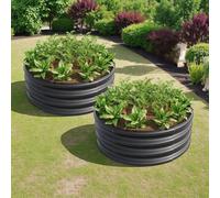 Jardinière surélevée galvanisée (lot de 2), jardinière ronde d'extérieur, à disposer librement pour cultiver légumes, fruits et fleurs, couleur argent