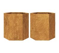 Jardinière surélevée hexagonale, pour plantes et fleurs, en acier patinable, 46x40x45 cm, lot de 2, sans fond
