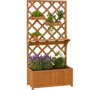 Jardinière surélevée HWC-P68, bac à fleurs, treillis, tuteur, étagère, bacs suspendus, bois 135 x 70 x 30 cm ~ naturel
