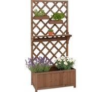 Jardinière surélevée HWC-P68, bac à fleurs, treillis, tuteur, étagère, bacs suspendus, bois 135 x 70 x 30 cm ~ marron