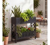 Jardinière surélevée HWC-P83, bac à fleurs/plantes, étagère à fleurs, pour l'extérieur, en bois d'acacia ®, 90 x 95 x 31 cm ~ noir