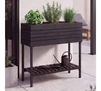 Jardinière surélevée HWC-P84, bac à fleurs, jardinière, pot de fleurs, meuble de rangement d'extérieur en bois d'acacia ® 79 x 80 x 31 cm ~ noir