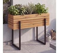 Jardinière surélevée HWC-P85, bac à fleurs, jardinière, pot de fleurs, extérieur, métal et bois d'acacia ®, 68 x 80 x 30 cm ~ marron clair