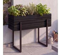 Jardinière surélevée HWC-P85, bac à fleurs, jardinière, pot de fleurs, extérieur, métal et bois d'acacia ®, 68 x 80 x 30 cm ~ noir