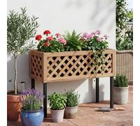 Jardinière surélevée HWC-P86, bac à fleurs/plantes, pour l'intérieur et l'extérieur, en bois d'acacia ®, 59 x 82 x 32 cm ~ marron clair