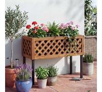 Jardinière surélevée HWC-P86, bac à fleurs/plantes, pour l'intérieur et l'extérieur, en bois d'acacia ®, 59 x 82 x 32 cm ~ marron