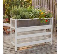 Jardinière surélevée HWC-P96, bac à légumes/à plantes, jardinière, pot de fleurs, aluminium transparent, 82 x 120 x 30 cm ~ blanc