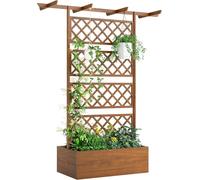 Jardinière surélevée - Jardinière en bois - Jardinière pour balcon - Treillis pour plantes grimpantes - Jardinière avec toit - Fabriquée en bois de pin résineux de haute qualité