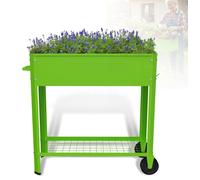 Jardinière surélevée LZQ en métal avec roulettes, 80 x 35 x 80 cm, verte ; bac à plantes en acier galvanisé pour herbes aromatiques et légumes, avec tablette, crochets et finition résistante aux intem
