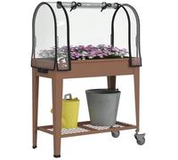 Jardinière surélevée - Outsunny - avec bâche transparente, 2 roulettes et 1 étagère inférieure - 80 x 40 x 120 cm - marron