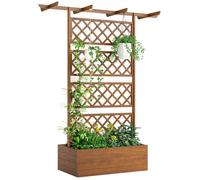 Jardinière Surélevée - Outsunny - avec treillis, Barres de Toit, Trous de Drainage, tissu non tissé - effet bois bois naturel