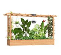Jardinière surélevée - Outsunny - avec treillis latéral et supérieur, trous de drainage - pour plantes grimpantes - bois naturel
