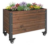 Jardinière surélevée - Outsunny - roues - doublure et trou de drainage - bois massif - 60 x 30 x 41 cm - bois naturel