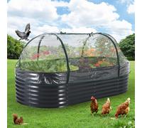 Jardinière surélevée ovale - Bac à plantes - Galvanisée - Avec couvercle et portes à fermeture éclair - Fond ouvert - Très grande taille - Blanche