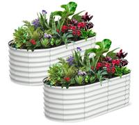 Jardinière surélevée - Ovale, lot de 2, 183 x 91 x 46 cm - Acier galvanisé - Fond ouvert - Bord de sécurité - Beige