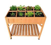 Jardinière surélevée Relaxdays, 8 Compartiments, Tablette, HxLxP 81,5×91×62 cm, Balcon/terrasse, Sapin, Orange