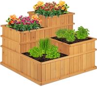 Jardinière surélevée Relaxdays, à plusieurs niveaux, 4 bacs à fleurs, jardin, balcon, terrasse ; jardinière en bois, H x L x P : 61 x 81 x 81 cm, couleur naturelle