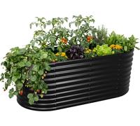 Jardinière surélevée Relaxdays, en métal galvanisé, pour fleurs, plantes et légumes, dimensions : 80 x 160 x 80 cm, jardinière ovale, noire