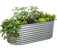 Jardinière surélevée Relaxdays, en métal galvanisé, pour fleurs, plantes et légumes, dimensions : 80 x 160 x 80 cm, jardinière ovale, couleur argent