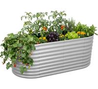 Jardinière surélevée Relaxdays, en métal galvanisé, pour fleurs, plantes et légumes, dimensions : 80 x 160 x 80 cm, jardinière ovale, gris clair