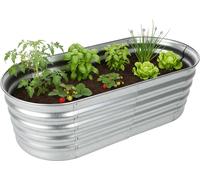 Jardinière surélevée Relaxdays, métal galvanisé, fleurs, plantes et légumes, H x l x P : 45 x 150 x 60 cm, jardinière ovale, argent