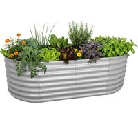 Jardinière surélevée Relaxdays, métal galvanisé, fleurs, plantes et légumes, H x l x P : 60 x 200 x 100 cm, jardinière ovale, gris clair
