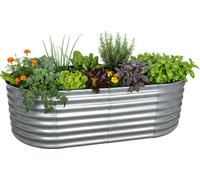 Jardinière surélevée Relaxdays, métal galvanisé, fleurs, plantes et légumes, H x L x P : 60 x 200 x 100 cm, jardinière ovale, argent