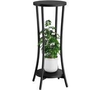 Jardinière surélevée, support à fleurs, 2 niveaux, hauteur 76 cm, support à fleurs en bois, support à fleurs rond et moderne, support d'intérieur, pour le salon, le balcon, le jardin, décoration, noir