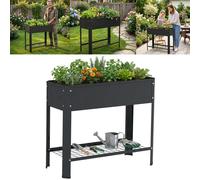 Jardinière surélevée TRMLBE, noire, en tôle d'acier galvanisée avec espace de rangement et roulettes, pour jardin, terrasse ou balcon, 80 × 35 × 80 cm, sans roulettes