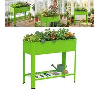 Jardinière surélevée TRMLBE, verte, en tôle d'acier galvanisée avec espace de rangement et roulettes, pour jardin, terrasse ou balcon, 80 × 35 × 80 cm, sans roulettes